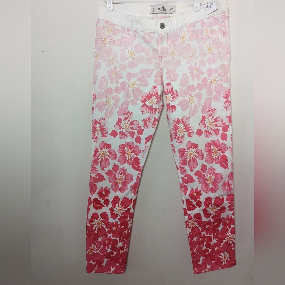 Hollister Pink Ombre Tropical Floral Jeans Size 9